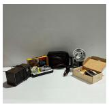 Vintage Cameras and Electronics Including GE Radio and Kodak Film Accessories
