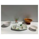 Divided Platter, Glass Pitcher, and Bowls