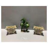 3-Piece Ceramic Glazed Horse Figurine and Planters