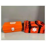 2-Piece Orange Medical Gear Lot with Flambeau PM 1702 Storage Box and Emergency Trauma Bag
