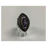 Sterling Silver Purple and Black Stone Ring...Size 7