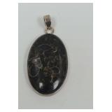 Oval Fossil Agate Pendant with Sterling Silver Setting