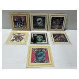 Framed Graphic Art Prints with Skulls and Alien Motifs