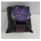 NIB Wrist Watch with Brown Band and Purple Face