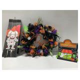3-Piece Halloween Decor Lot with Pennywise Sign and Wreath