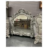Ornate Silver Mirror with Carved Details...glass cracked