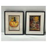 (2) Framed Halloween Prints with Devil and Witches