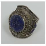 Tibetan Silver Cuff Bracelet with Lapis Lazuli Inset Stones