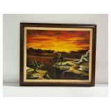 Framed Western Landscape Oil Painting Signed E. Hockings 73