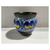 Ceramic Pot with Hand Painted Geometric Band and Black Glaze