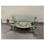 Glass and Silver Painted Wooden Coffee Table...has damage
