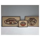 (3) Southwest Pottery Framed Prints