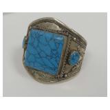 Tibetan Silver and Stone Cuff Bracelet