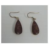 Drop Earrings with Dentritic Jasper Cabochons and Sterling Silver Hooks