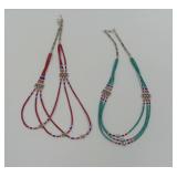 (2) Multi Strand Beaded Necklaces with Silver Spacers
