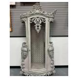 Ornately Carved Wooden Display Cabinet with Silver Gray Finish...has damage