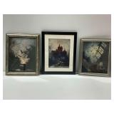 (3) Framed Prints with Castle and Bat Motifs