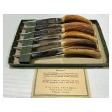 Set of (6) Wallace Brothers Stag Handle Steak Knives in Original Box