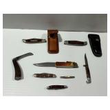 (8) Pocket Knives with Leather Sheaths