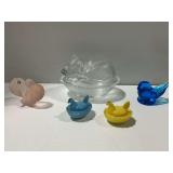 Glass Animal Figurines and Covered Dishes