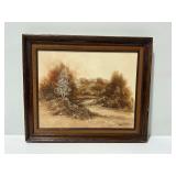 Framed Monochromatic Landscape Oil Painting Signed by Artist