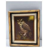 Framed Owl Oil Painting Signed Shilto