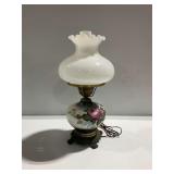 Milk Glass Floral Hurricane Lamp with Metal Base...works