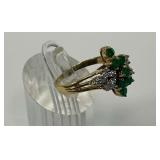 14K Gold Emerald and Diamond Ring, Size 8.75