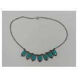 Turquoise and Silver Necklace with Rectangular Pendants