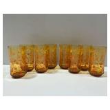 (8) Libbey Amber Glass Tumblers with Floral Pattern
