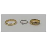 (3) 14K Gold Rings Including (2) with Diamonds...total weight .480 carats