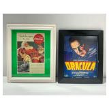 (2) Framed Prints: Dracula Movie Poster and 1939 Coca-Cola Santa Advertisement