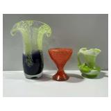 (3) Art Glass Pieces, Vases, and Pitcher