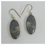 Sterling Silver and Jasper Oval Dangle Earrings