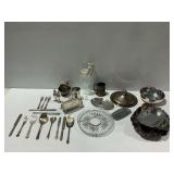 Silverplate Hollowware and Flatware with Crystal Serving Pieces