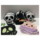 Halloween Decor with Skull and Witch Hat Pillows