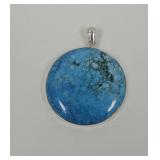 Round Blue Stone Pendant with Sterling Silver Setting