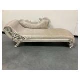 Ornately Carved Upholstered Chaise Lounge... some damage and needs cleaning