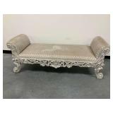 Carved Wooden Recamier Bench with Upholstered Seat... upholstery needs significant cleaning