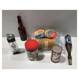 Barware and Brewery Advertising Lot with Tap Handle and Bottles