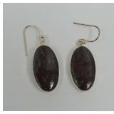 Oval Dragon Blood Jasper Earrings with Sterling Silver Wires and Mountings