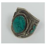 Tibetan Silver Cuff Bracelet with Turquoise Colored Stones