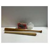 (2) Wooden Baseball Bats with Model Kit and Plastic Items