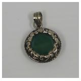 Green Stone Pendant with Tibetan Silver Setting