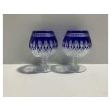 (2) Waterford Cut Blue Crystal Goblets