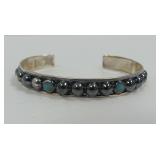 Sterling Silver Cuff Bracelet with Hematite and Turquoise Beads