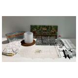 Home Decor and Kitchen Lot with Wooden Tray and Metal Accents