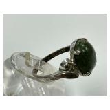 Sterling Silver Green Jade Ring, Size 6.5