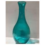Teal Blown Glass Pedestal Vase