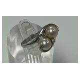 14K White Gold Pearl and Diamond Ring, Size 6